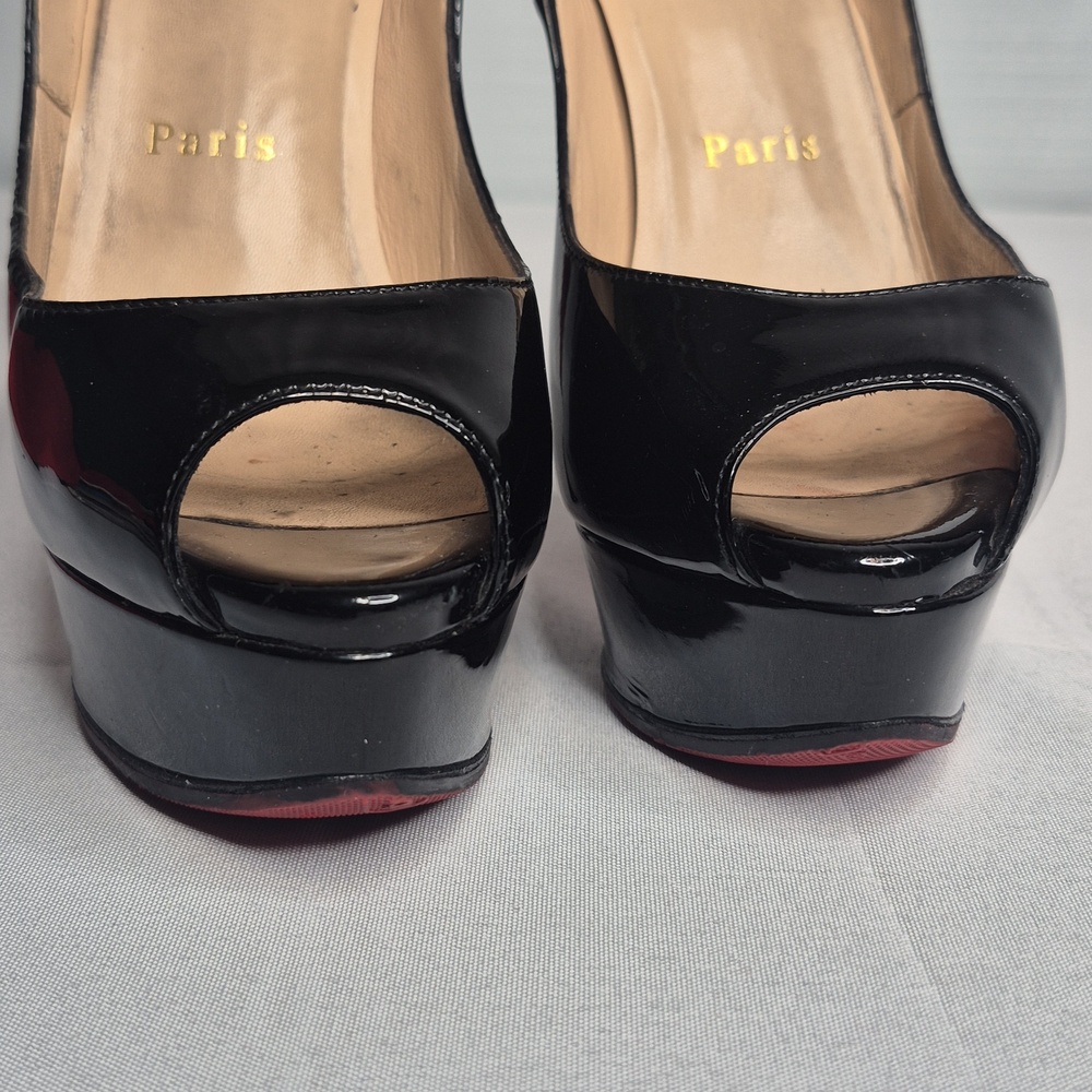 Christian Louboutin Black Patent Platform Stiletto Pumps Red Sole EUR 34.5/US4.5 - Picture 9 of 17